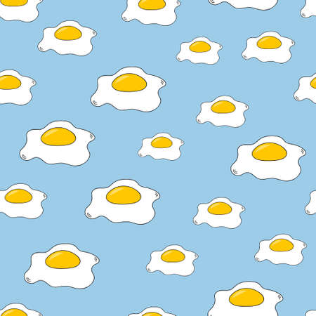 Scrambled eggs pattern. Seamless vector background with fried egg.のイラスト素材