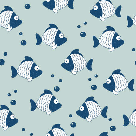 Seamless vector hand drawn fish pattern.のイラスト素材