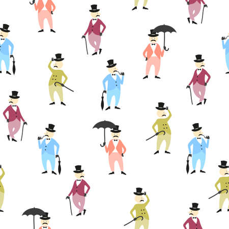Seamless colorful pattern with funny victorian gentlemen. Kids background.のイラスト素材