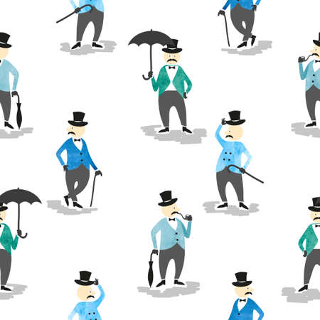 Seamless vector pattern with funny victorian gentlemen.のイラスト素材