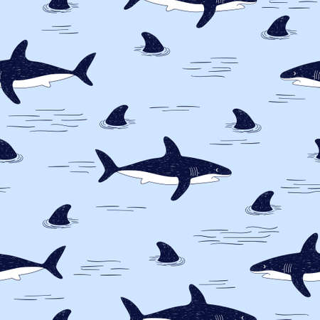 Seamless vector doodle shark pattern.のイラスト素材