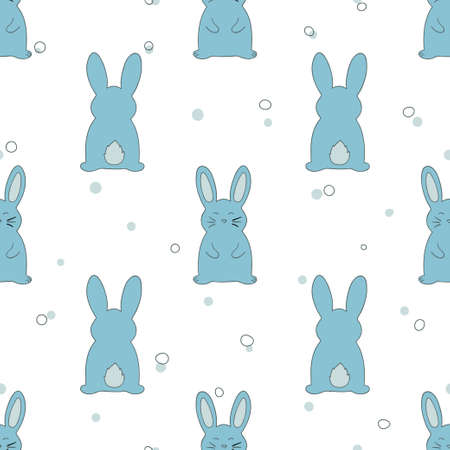 Seamless vector pattern with cute blue rabbits.のイラスト素材