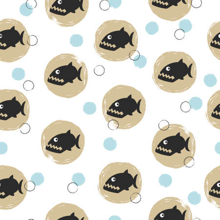 Seamless piranha pattern. Vector fish background.のイラスト素材