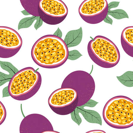 Seamless passion fruit pattern. Vector fruit background.のイラスト素材