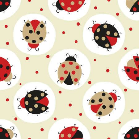Seamless cute ladybug pattern. Vector dotted background with ladybirds.のイラスト素材