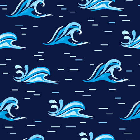 Seamless vector watercolor sea waves pattern.のイラスト素材