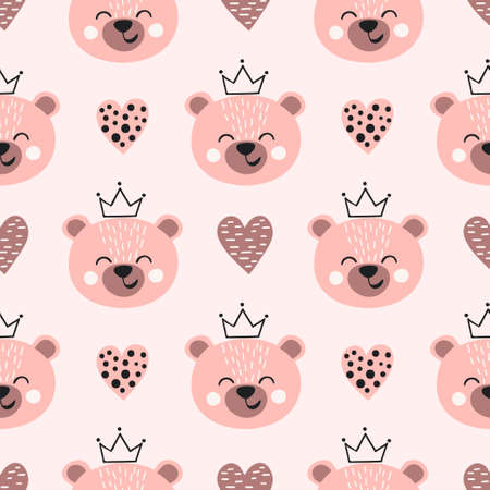 Seamless cute bear princess pattern. Kids print.のイラスト素材