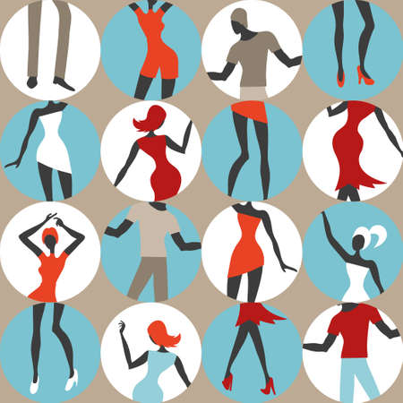 Abstract dotted seamless pattern with dancing people.のイラスト素材
