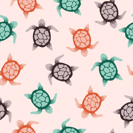 Seamless colorful turtles pattern. Vector background with tortoises.のイラスト素材
