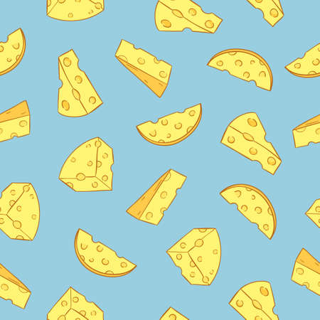 Seamless cheese pattern. Vector background with pieces of cheese.のイラスト素材