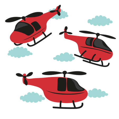 Vector set ot red cartoon helicopters.のイラスト素材