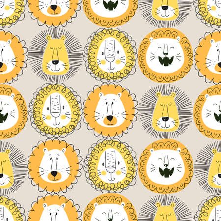 Seamless cute cartoon lions pattern. Baby print.のイラスト素材