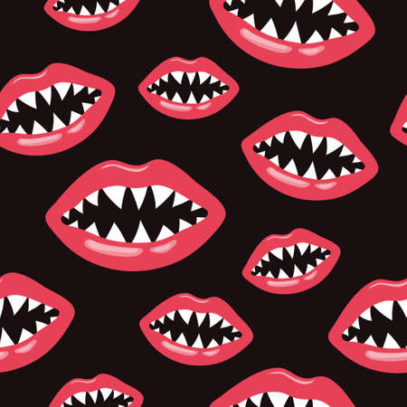 Seamless lips pattern with shark teeth.のイラスト素材