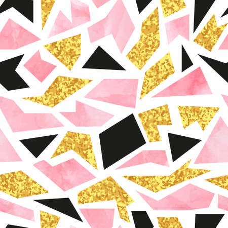 Seamless watercolor mosaic pattern. Abstract vector pink abkd golden background.のイラスト素材