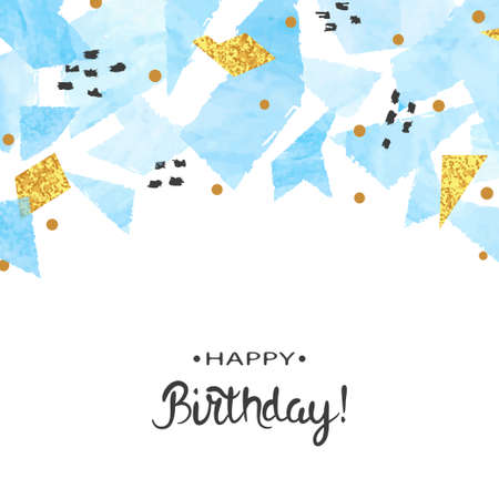 Abstract vector celebration background with blue watercolor geometric shapes.のイラスト素材