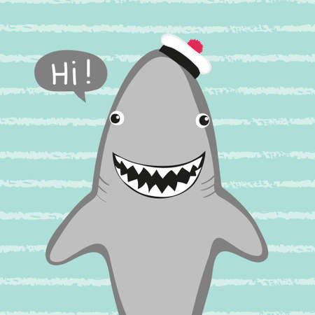 Cartoon shark vector illustration for kids . T-shirt, card, poster designのイラスト素材