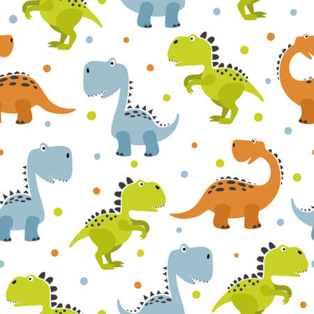 Seamless cute cartoon dinosaurs pattern. Vector colorful dino backgroundのイラスト素材