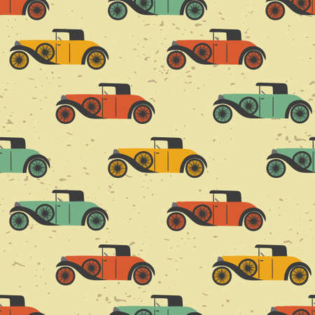 Seamless colorful retro cars pattern. Vector auto background.のイラスト素材