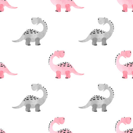 Seamless cute dinosaur pattern. Vector pink dino background for kids.のイラスト素材