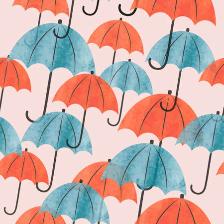 Watercolor umbrellas seamless pattern. Vector illustration, suitable for wallpaper, web page backgroundのイラスト素材