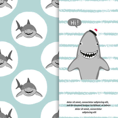 Cartoon shark vector illustration for kids. Textile, fabric design, baby print.のイラスト素材