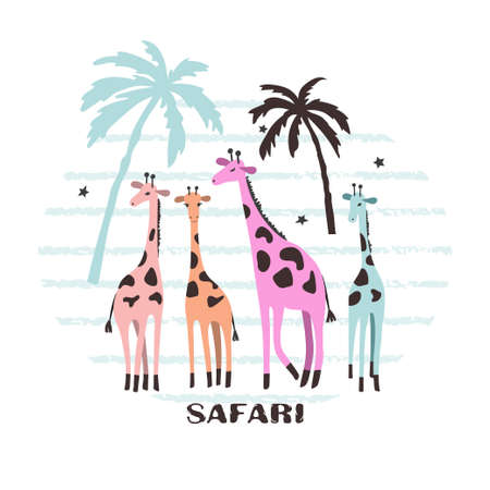 Cute cartoon giraffes vector illustration. Safari baby print.のイラスト素材