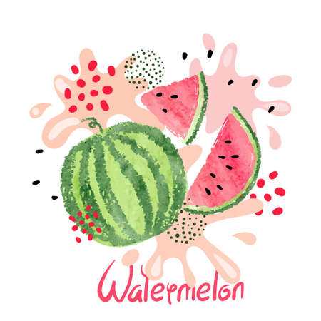 Watercolor watermelon juice vector illustration. Abstract juicy splash.のイラスト素材