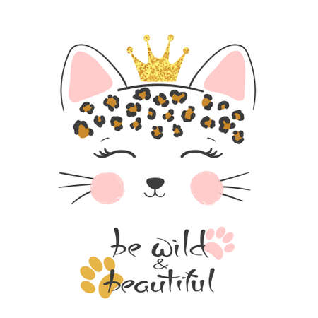 Little cute leopard head vector illustration. T-shirt print for kids.のイラスト素材