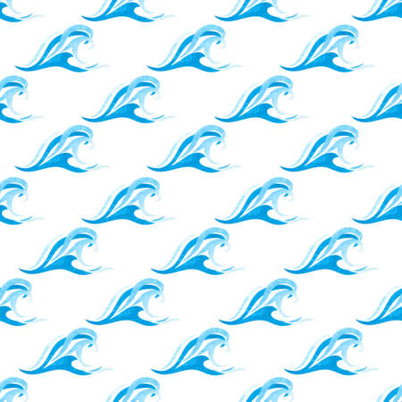 Seamless pattern with abstract hand drawn sea waves. Watercolor ocean background.のイラスト素材