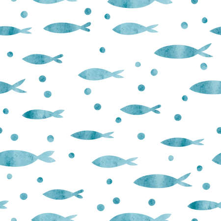 Seamless sea pattern with watercolor fish silhouettes.のイラスト素材