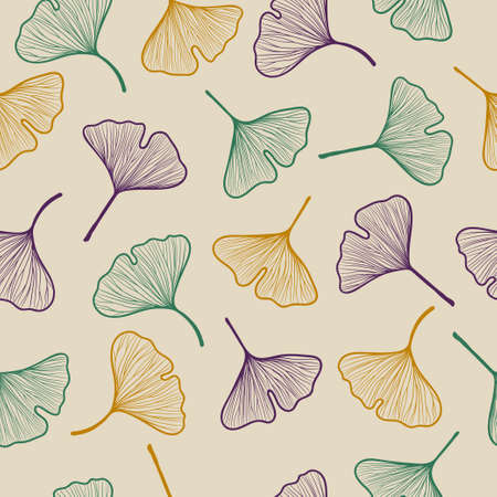 Seamless ginkgo biloba leaf pattern. Hand drawn vector illustrationのイラスト素材