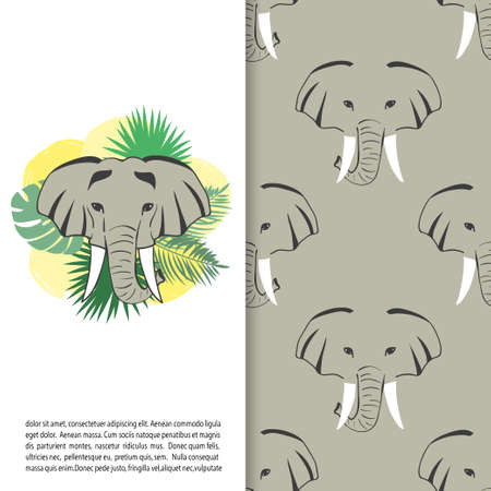 Elephant head and tropical leaves. Animal pattern.のイラスト素材