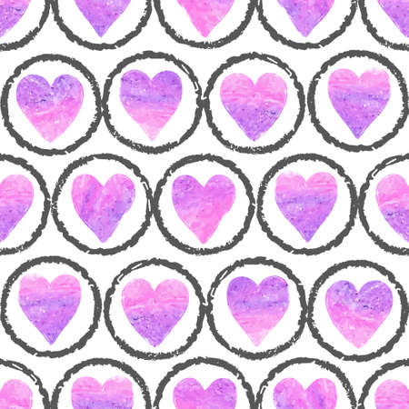 Seamless pink hearts pattern with circles.