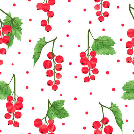 Seamless watercolor red currant pattern. Vector illustration of red ripe berries.のイラスト素材