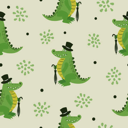 Seamless cartoon crocodile pattern. Baby print, kids design.のイラスト素材