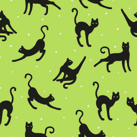 Seamless pattern with black cats silhouettes. Textile, fabric design.のイラスト素材