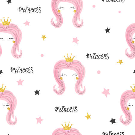 Seamless princess girl pattern. Vector illustration for kids. Baby printのイラスト素材