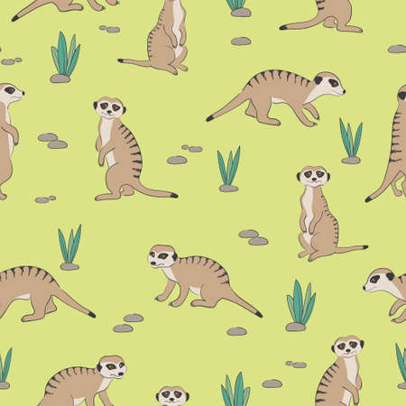 Seamless cute Meerkats pattern. Desert backgroundのイラスト素材