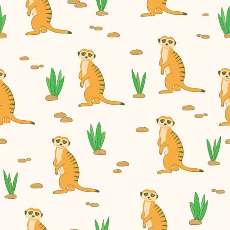 Seamless cartoon Meerkats pattern. Desert backgroundのイラスト素材