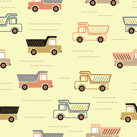Seamless cartoon trucks pattern. Vector transport illustration.のイラスト素材