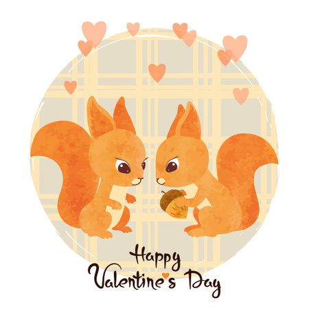 Cute cartoon squirrels in love. Valentine's day card design.のイラスト素材