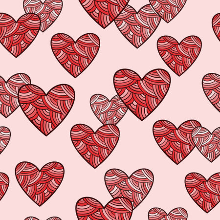 Seamless love pattern with stylized red hearts. Valentines day vector illustration.