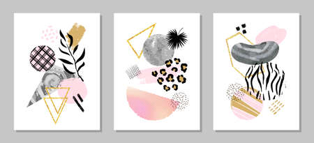 Set of trendy minimalist posters with geometrical shapes. Wall art design. Abstract vector...