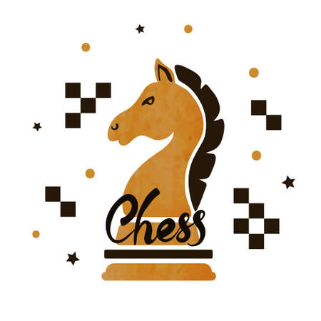 Chess poster with knight. Vector illustration of chess horse.のイラスト素材