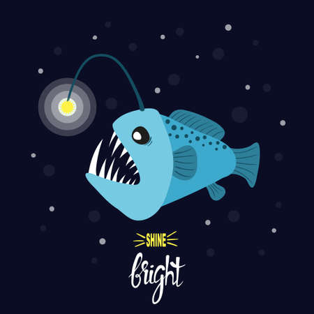 Cartoon angler fish. Vector illustration of anglerfish character.のイラスト素材