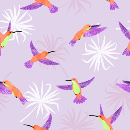 Hummingbirds pattern. Seamless tropic background with watercolor birds.のイラスト素材