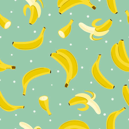 Seamless banana fruit pattern in flat style. Vector food background.のイラスト素材