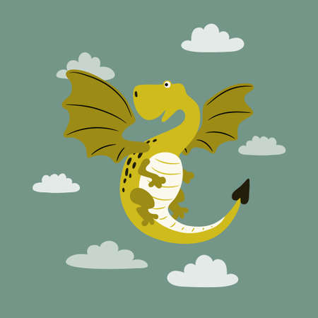 Cartoon flying dragon. Cute animal. Vector flat illustration.のイラスト素材