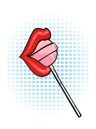 Sexy lips with lollipop vector illustration. Retro style, pop artのイラスト素材