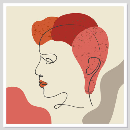 Abstract woman portrait. Vector trendy one line minimal illustration of girl face. Wall art designのイラスト素材